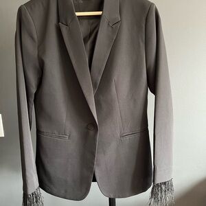 Black Women's Blazer with Fringe Cuff